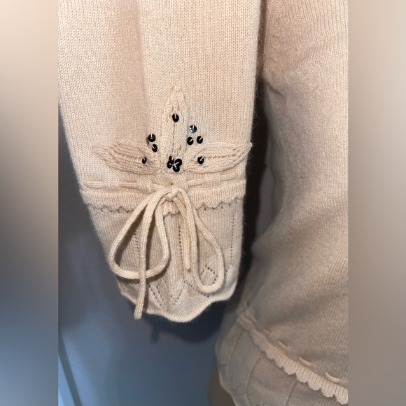 Nanette Lepore Cream Cashmere Embellished Cardigan Size Medium - Picture 2 of 7